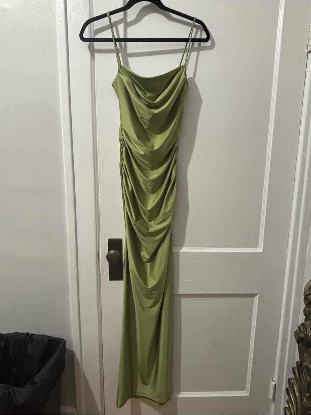 Olive Green Draped Cowl Neck Slip Dress